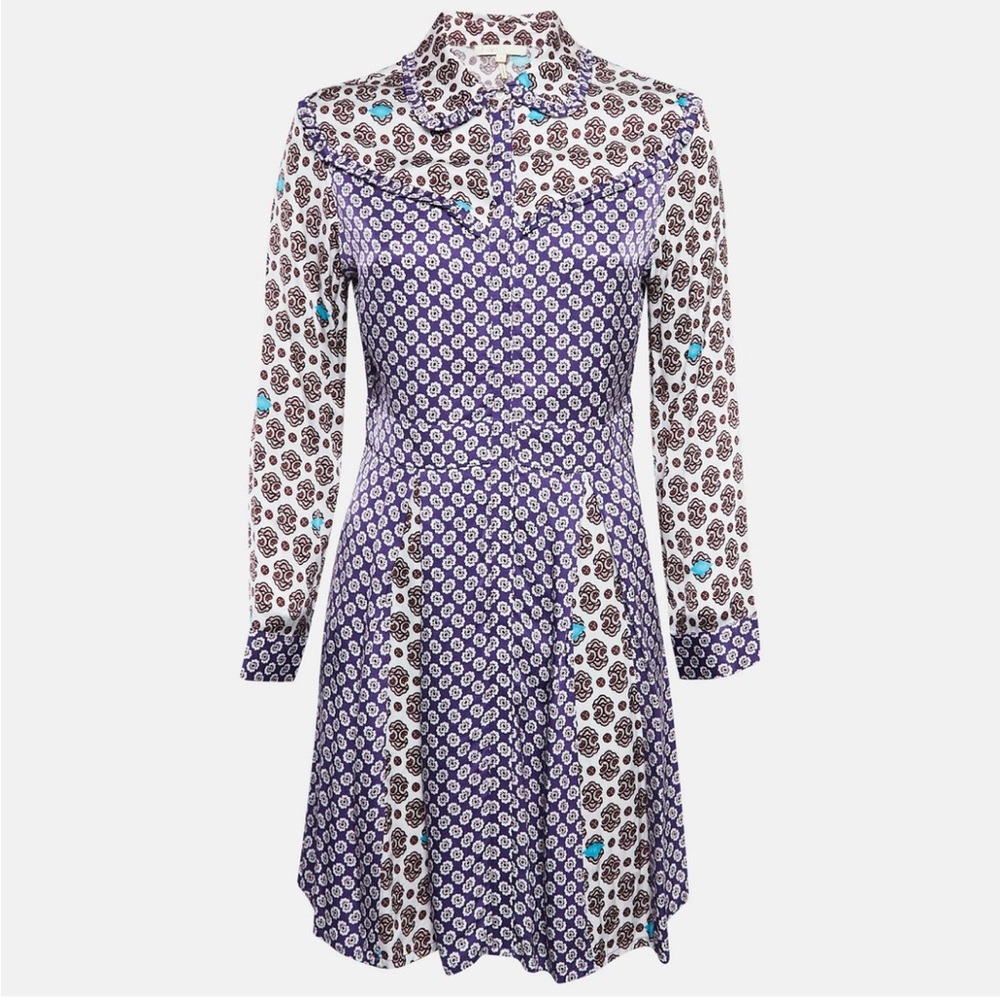 •Maje• purple multicolor printed button front dress